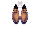 Walter Cognac Double monk leather shoes for men Barismil