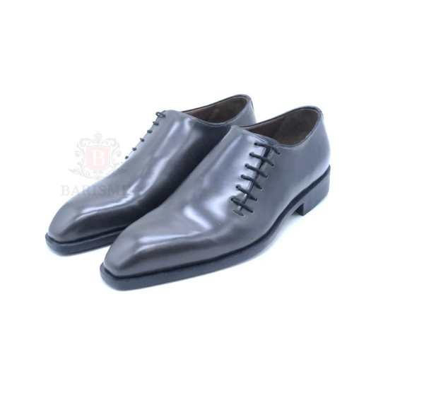 Tyler - Grey leather Whole cut Oxford dress shoes for men - Barismil