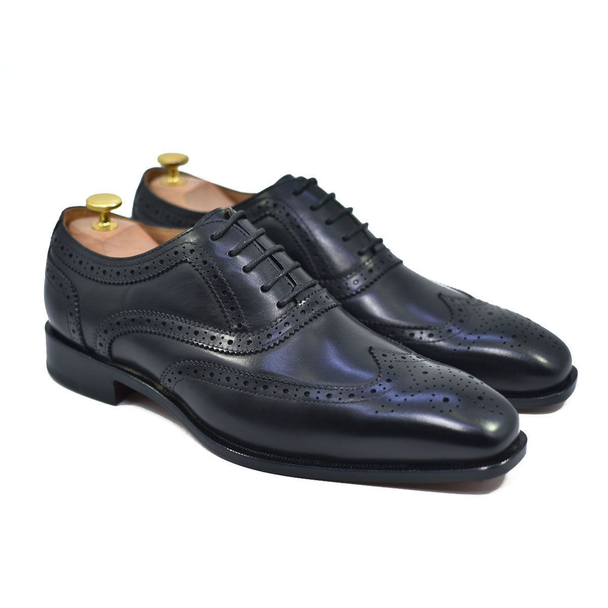 black calf leather handmade brogue wingtip oxford dress shoes for men - barismil