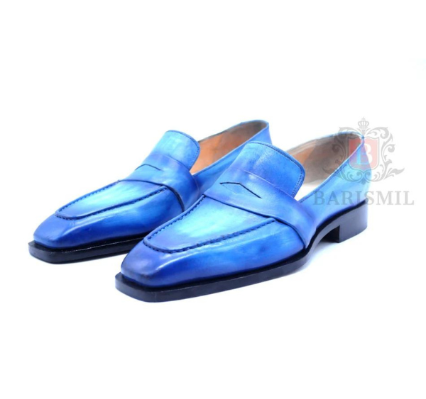 Venice - Blue Patina leather penny Loafers for men - Barismil