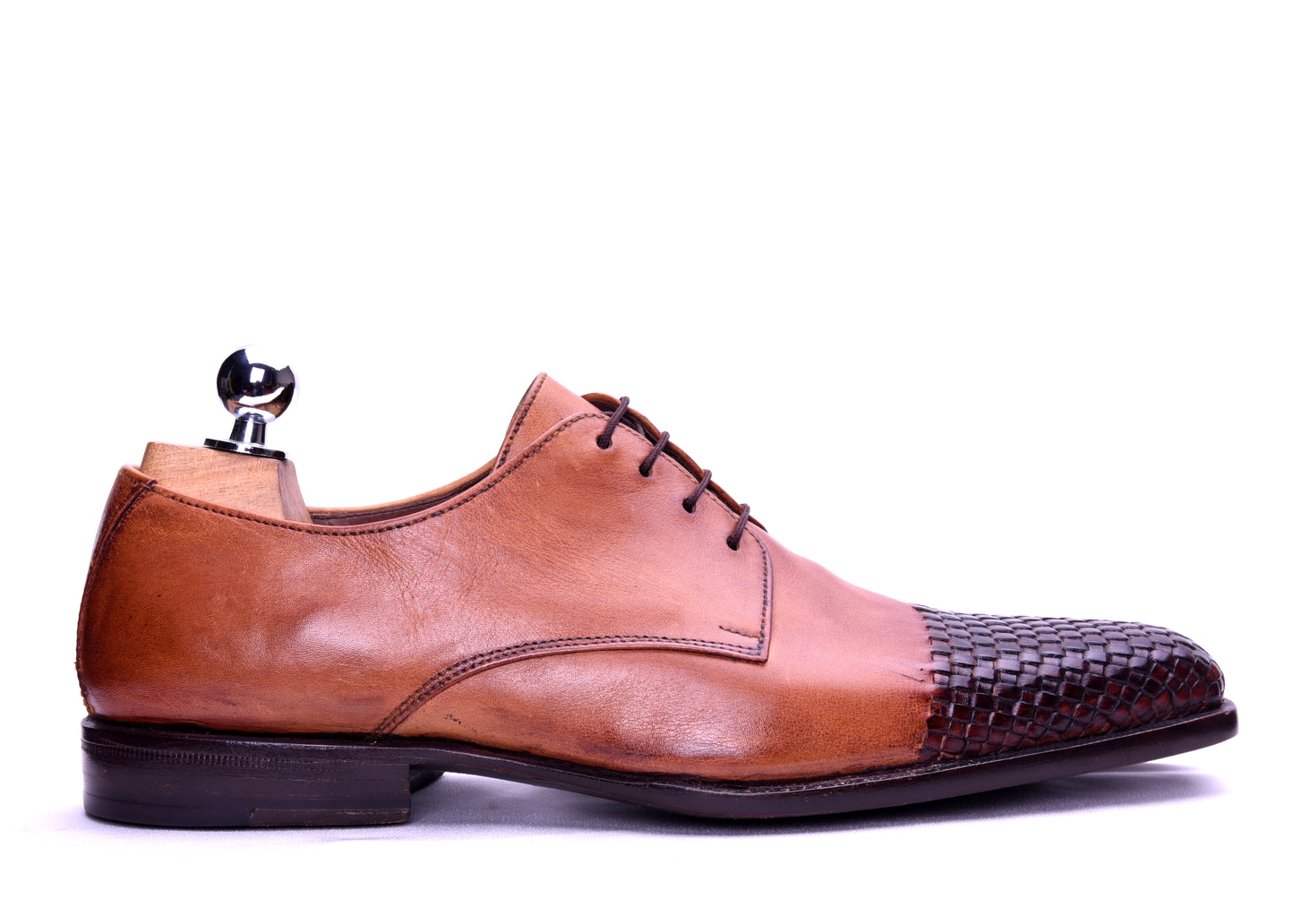 handmade tan leather cap toe derby oxford shoes for men - barismil