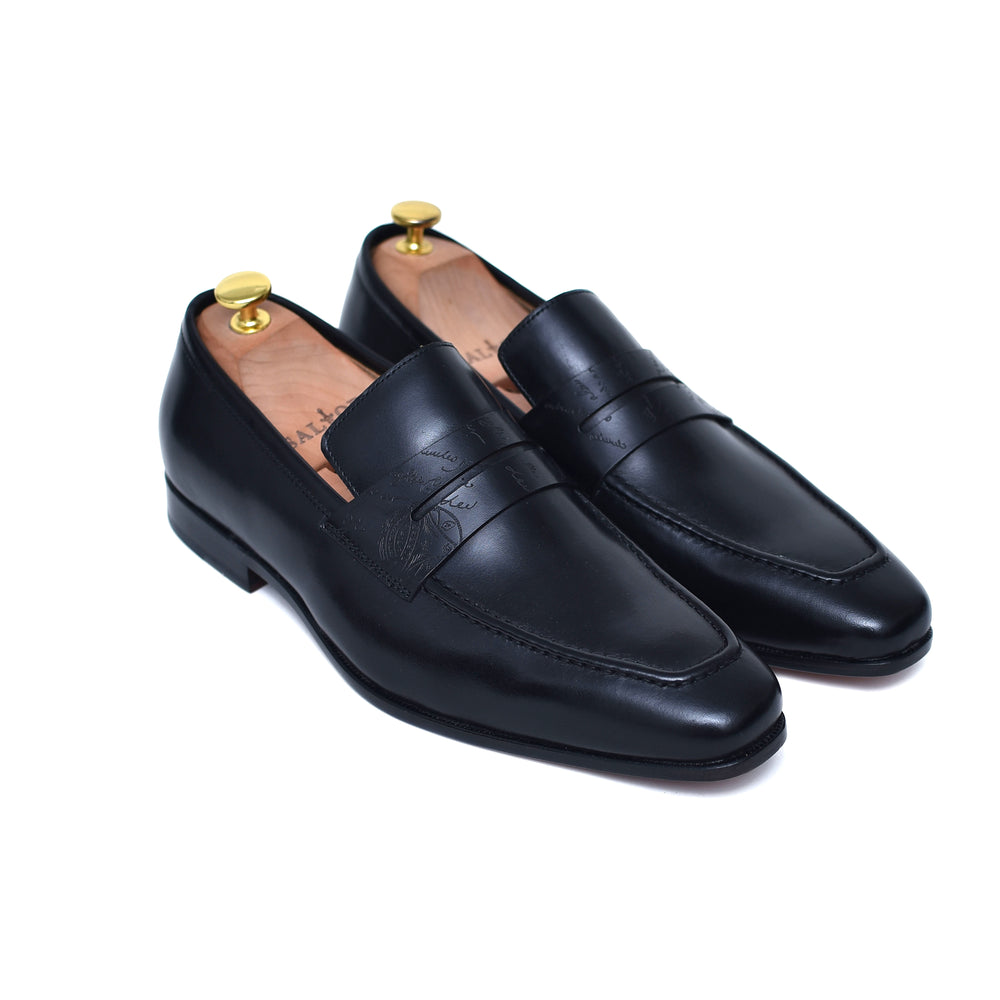 black full grain calf leather penny dress loafers - Barismil