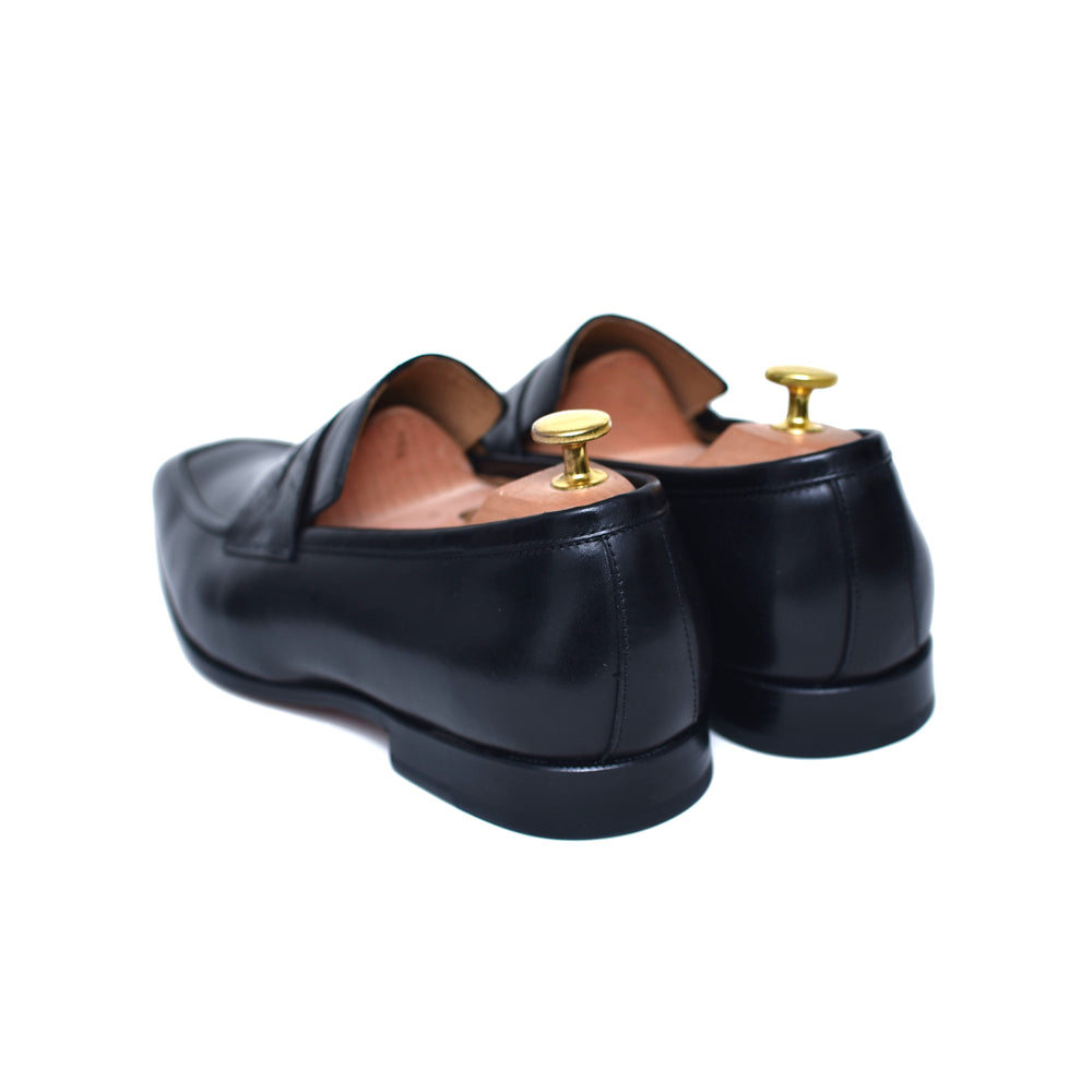 black full grain calf leather penny loafers. mens dress loafers. 