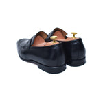 black full grain calf leather penny loafers. mens dress loafers. 