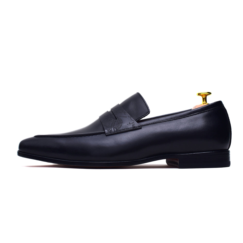 
                  
                    black full grain calf leather penny loafers. mens dress loafers. 
                  
                