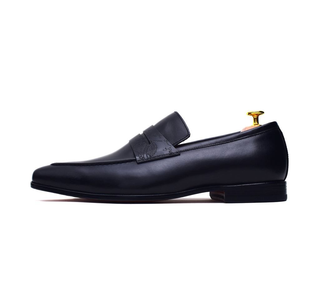 
                  
                    black full grain calf leather penny loafers. mens dress loafers. 
                  
                