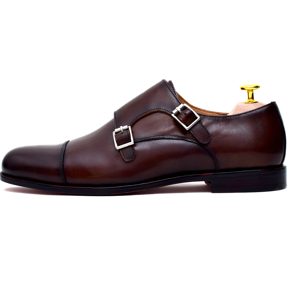 
                  
                    brown burnished leather double monk dress shoes
                  
                