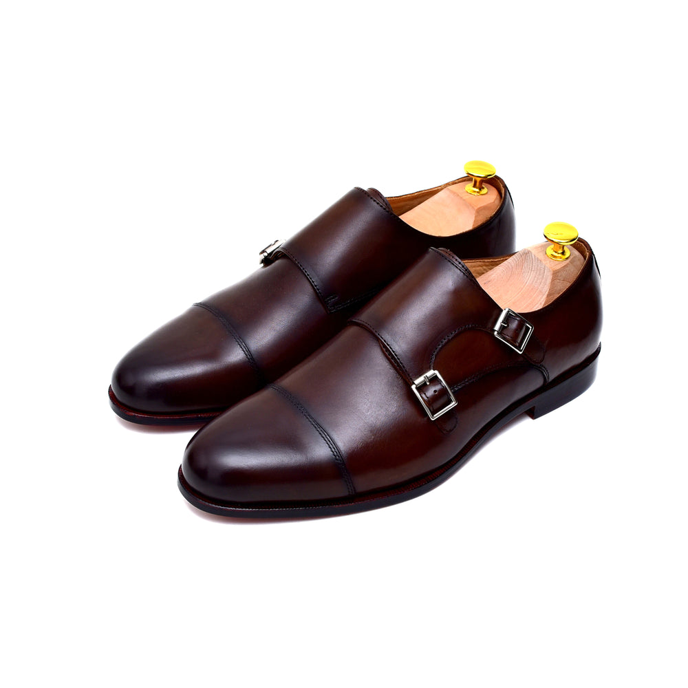
                  
                    brown burnished leather double monk dress shoes
                  
                