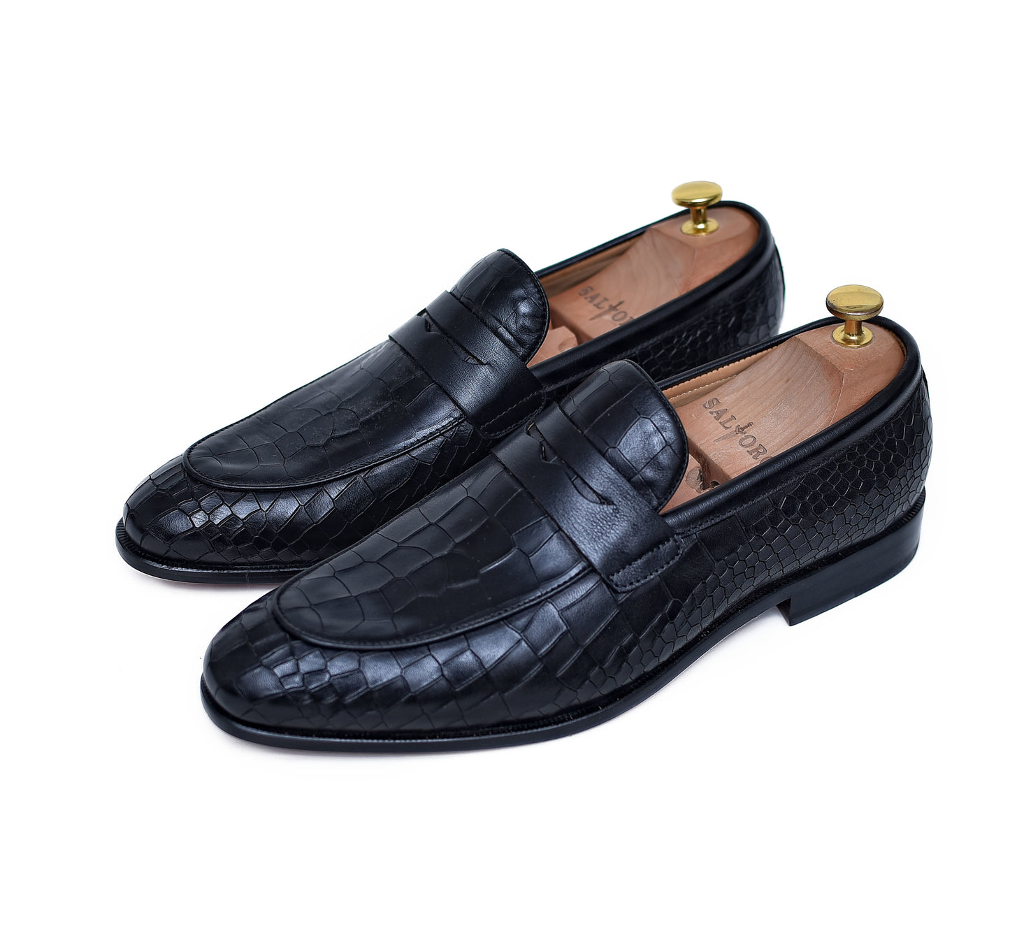 Seville - Black leather loafers - crocodile embossed dress shoes - Barismil