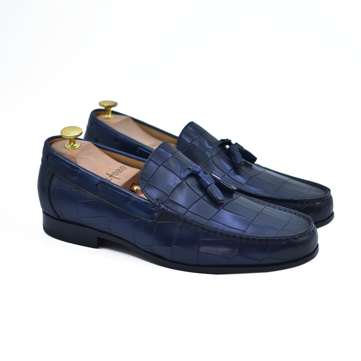 Lucca - navy blue leather slip-on tassel loafers - Barismil