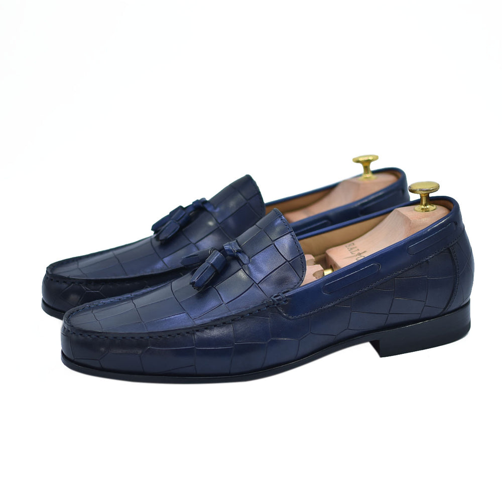 Lucca - Blue Croc imprint tassel loafers - Barismil
