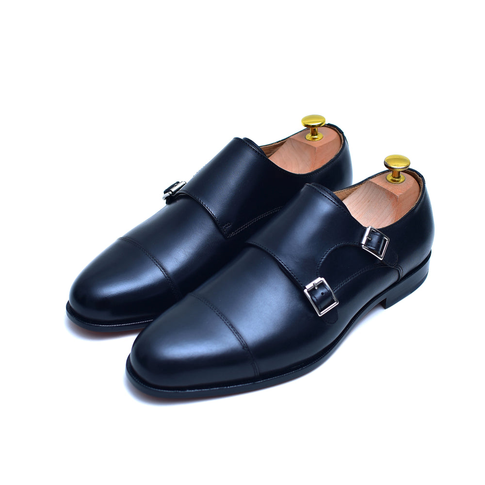 Men's Black Double Monk Strap Dress Shoes - Barismil Men's Black Double Monk Strap Dress Shoes - Barismil