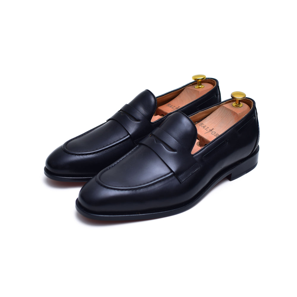shiny black leather slip-on penny loafers - Barismil