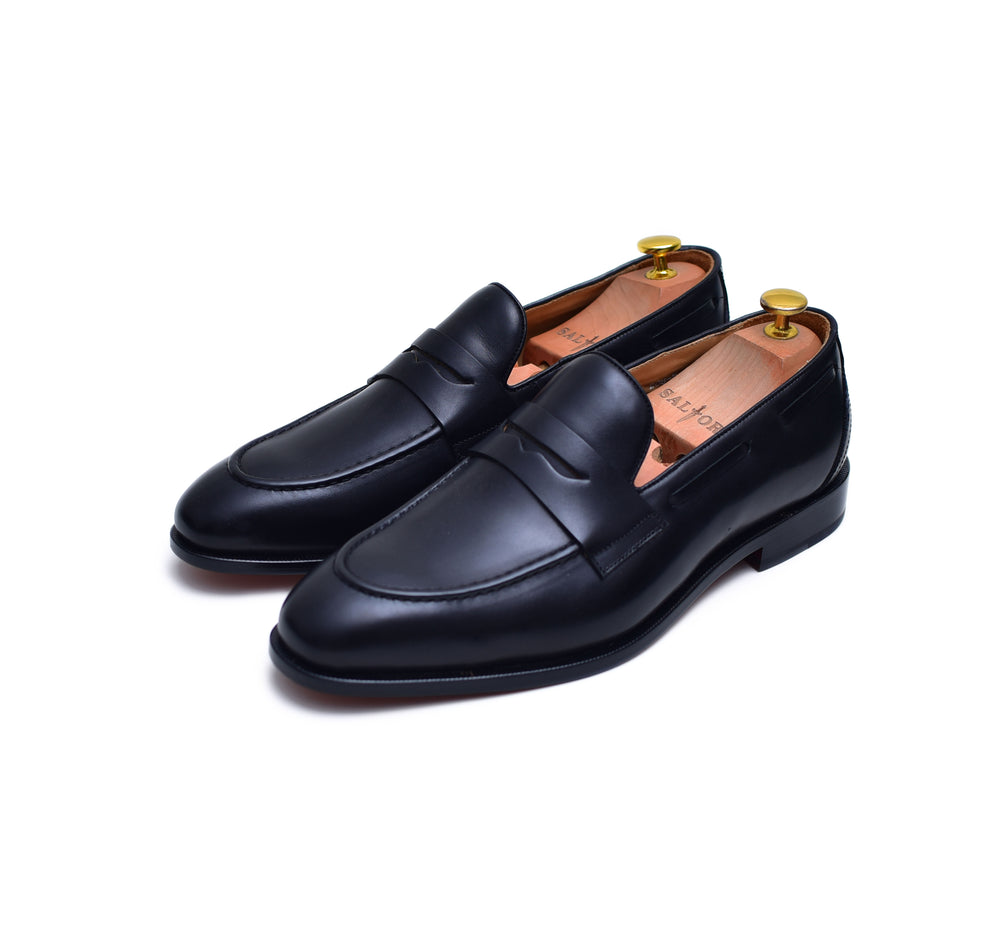 Carrera black calf handmade black penny loafers dress shoes