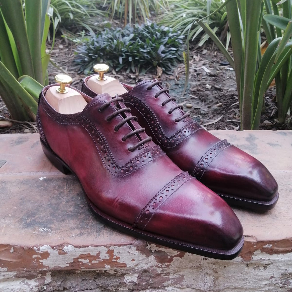 burgundy handmade pure leather oxford shoes for men