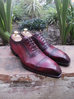 burgundy handmade pure leather oxford shoes for men