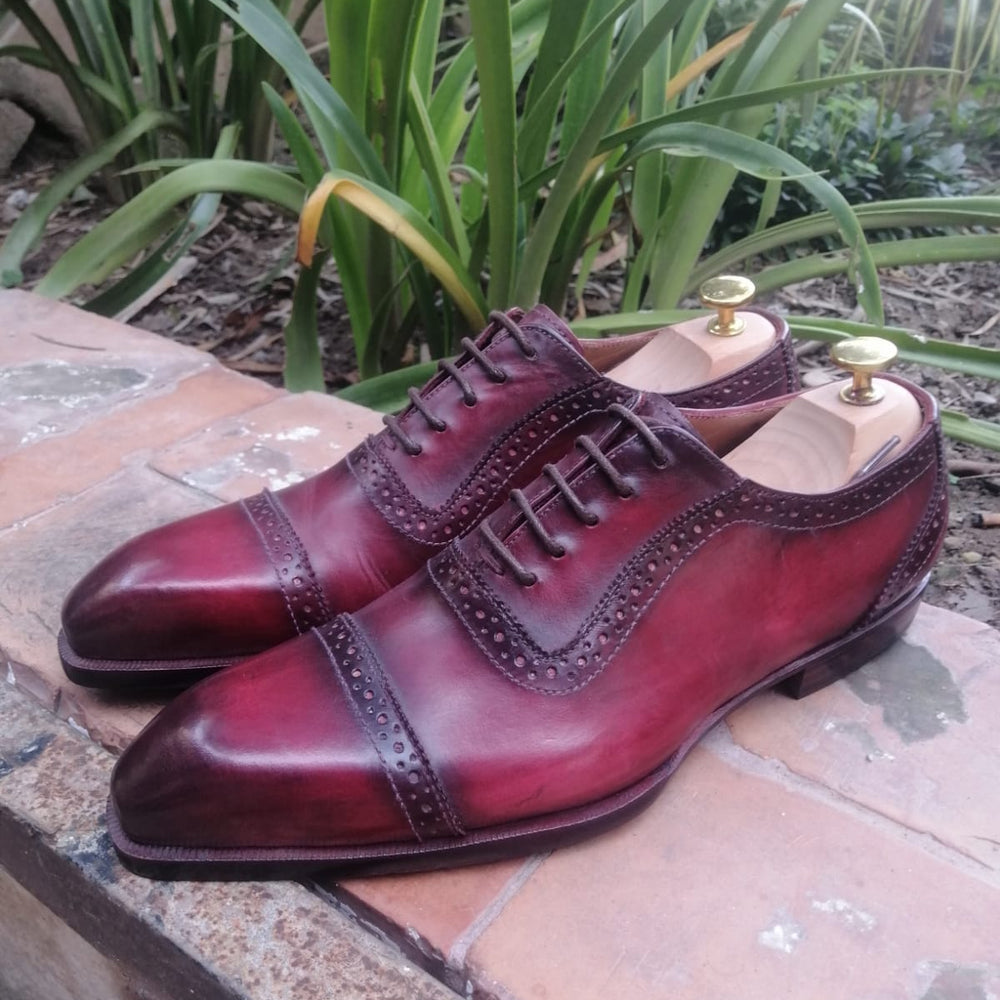 
                  
                    burgundy handmade pure leather oxford shoes for men. Patina finish men dress oxfords
                  
                
