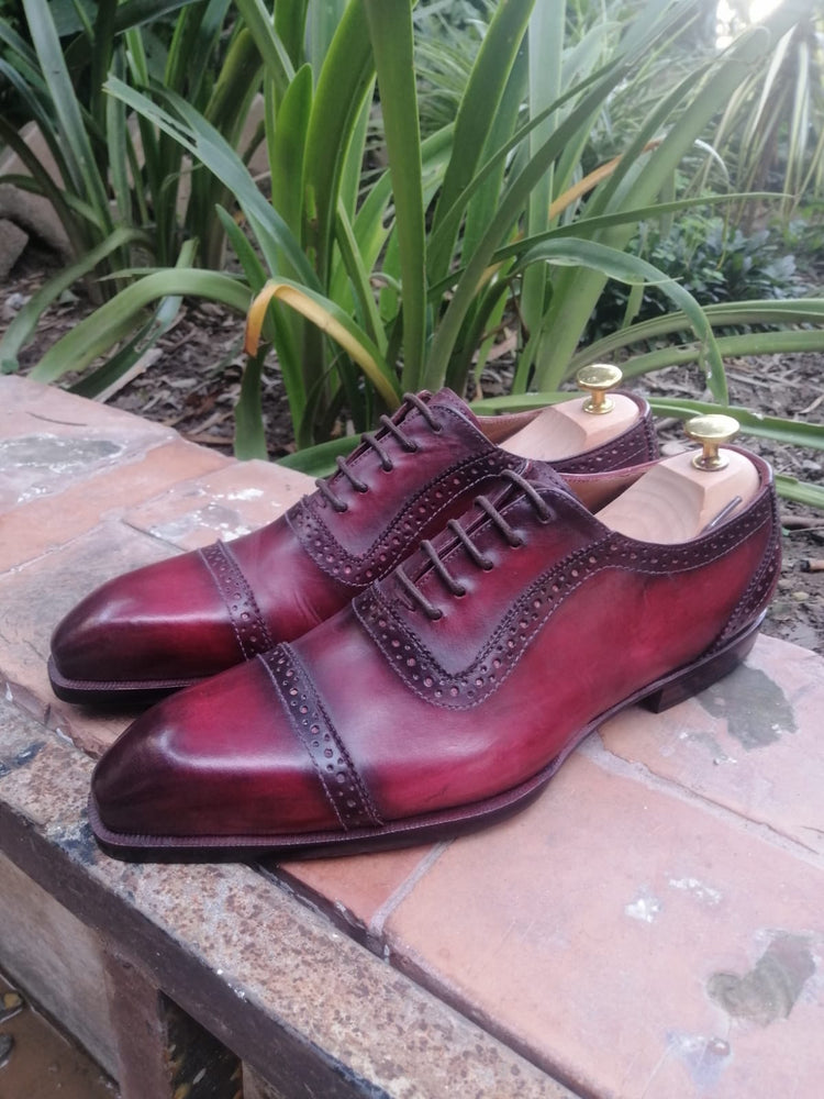 
                  
                    burgundy handmade pure leather oxford shoes for men. Patina finish men dress oxfords
                  
                