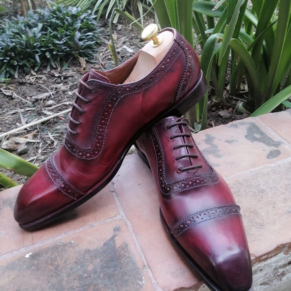 
                  
                    burgundy handmade pure leather oxford shoes for men. Patina finish men dress oxfords
                  
                