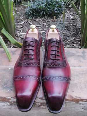 
                  
                    burgundy handmade pure leather oxford shoes for men. Patina finish men dress oxfords
                  
                