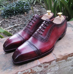 burgundy handmade pure leather oxford shoes for men