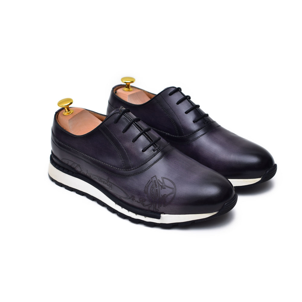 gray patina finish leather tie sneakers for men, handcrafted leather sneakers men casual shoes