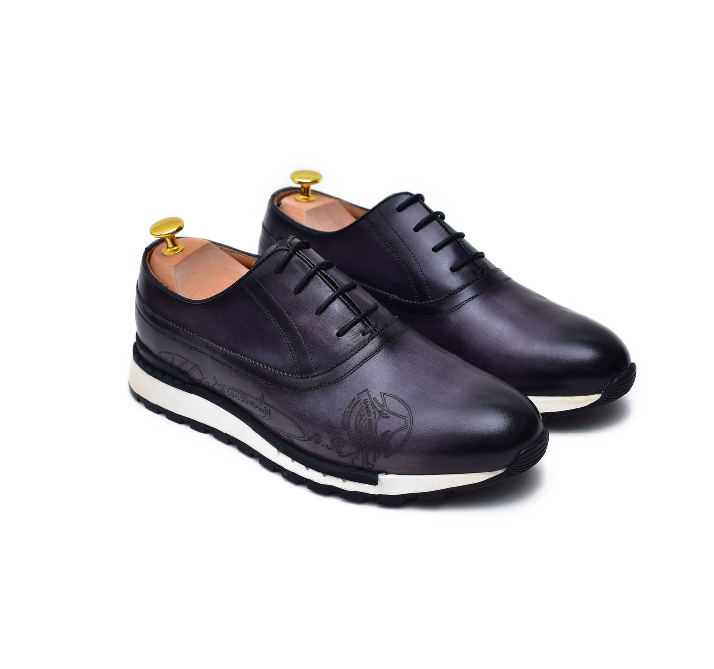 gray patina finish leather tie sneakers for men, handcrafted leather sneakers men casual shoes