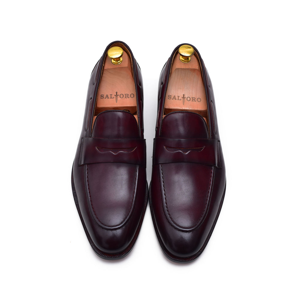 men's burgundy leather penny loafers dress shoes - Barismil