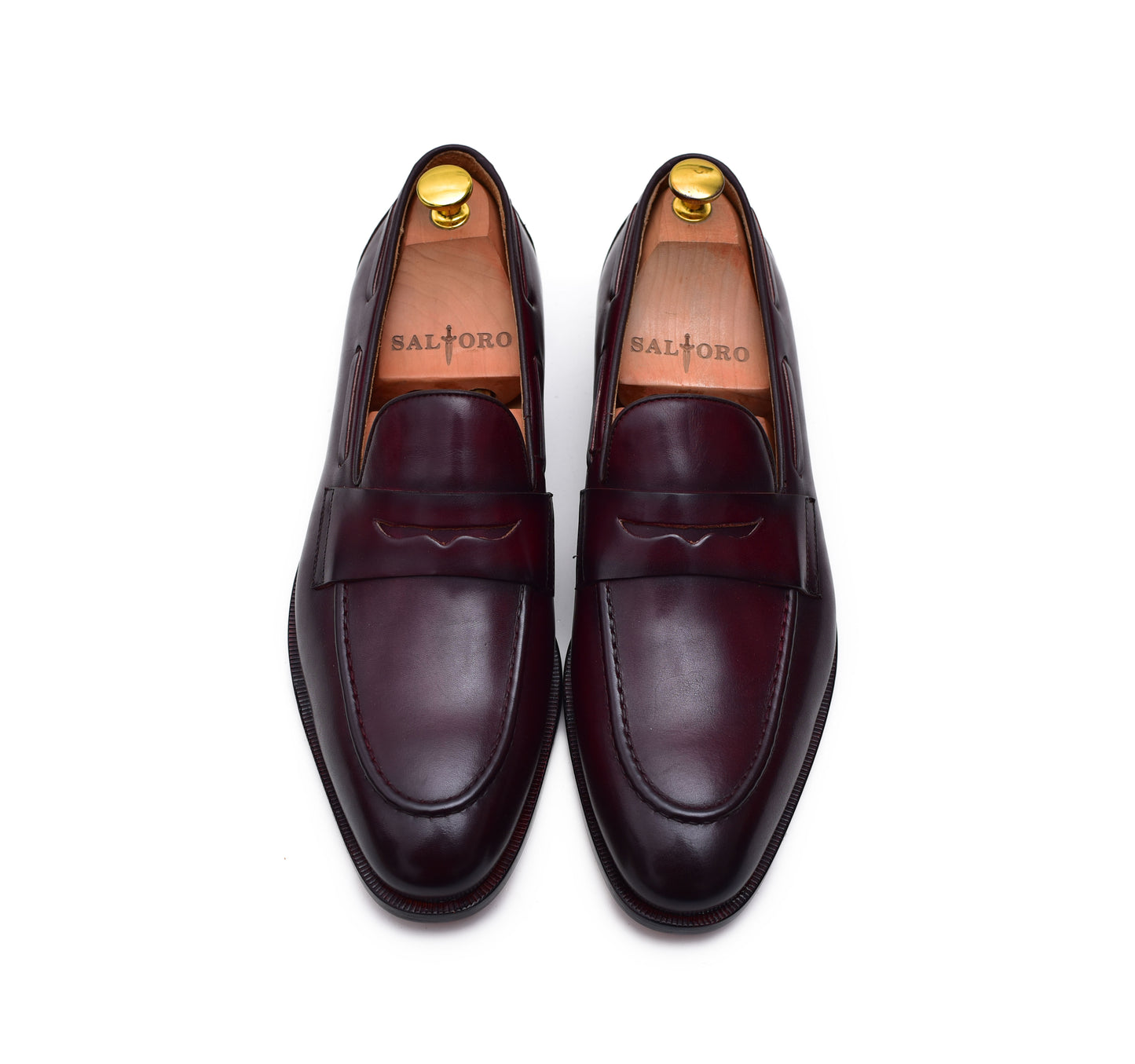 men's burgundy leather penny loafers dress shoes - Barismil
