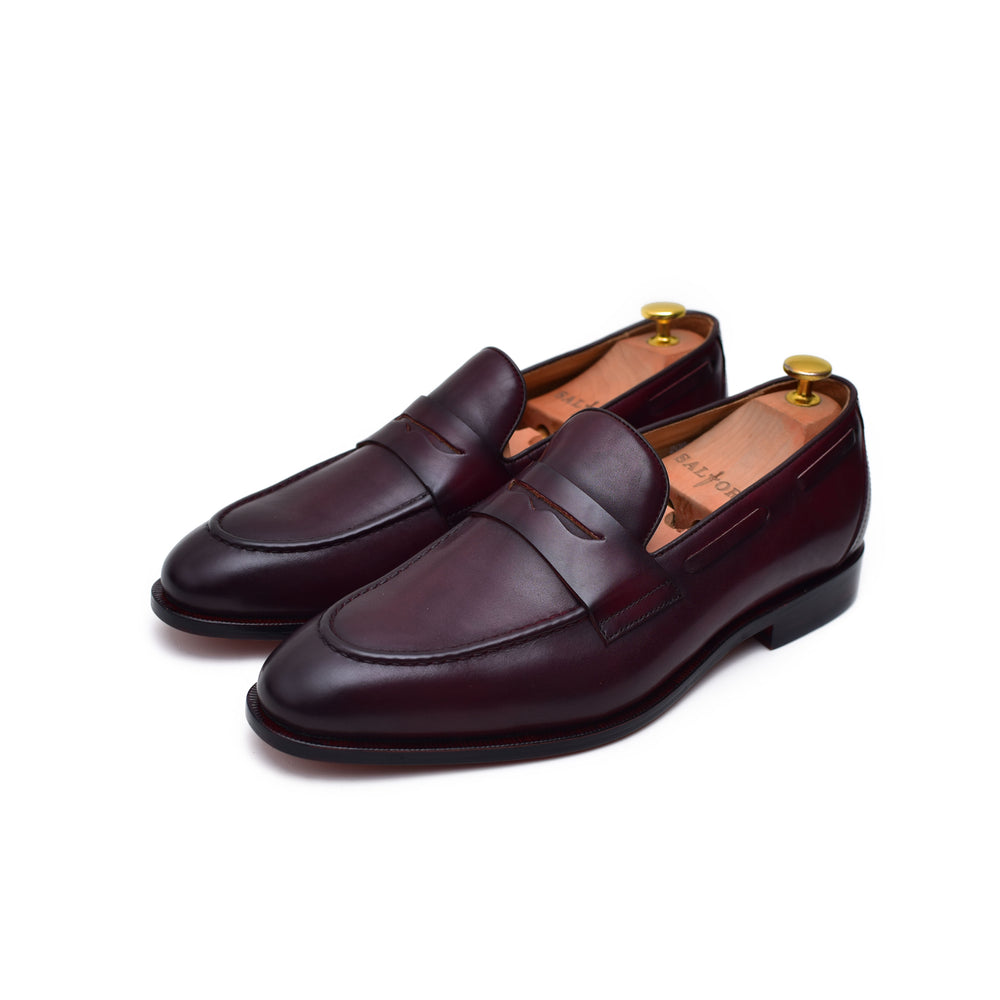 burgundy leather penny loafers and formal shoes for men - Barismil