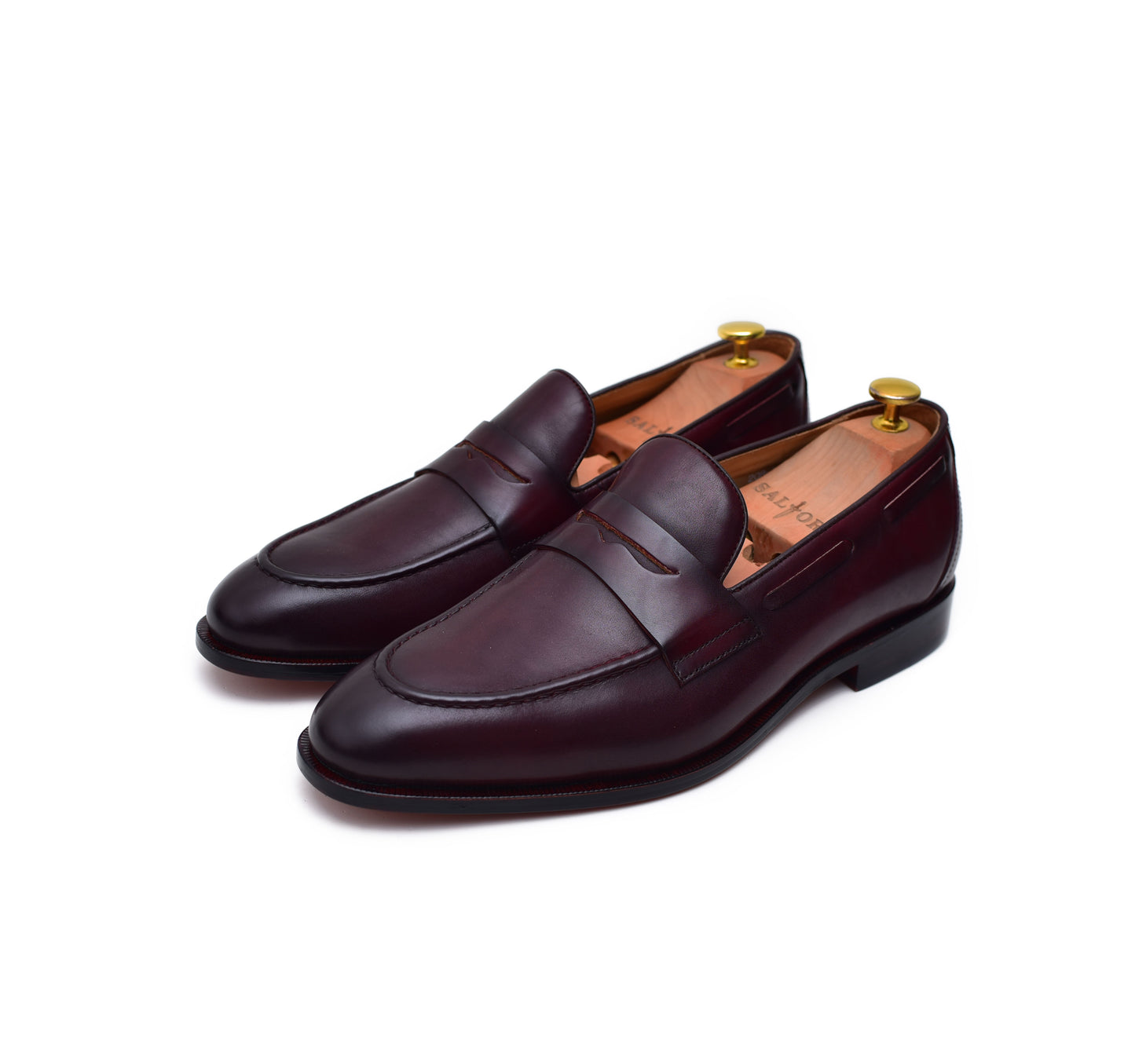 burgundy leather penny loafers and formal shoes for men - Barismil