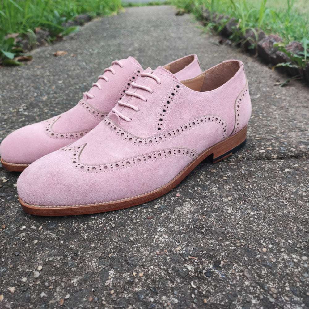 mens pink suede dress shoes Handmade Pink Suede Wingtip Brogue Shoes: Custom Men's Leather Oxfords & Wingtips
