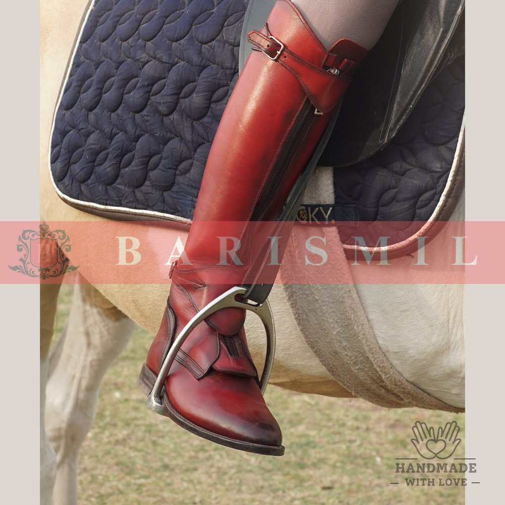 Red Color Boots For Riding Oxblood Leather Dressage Riding Boots - Barismil