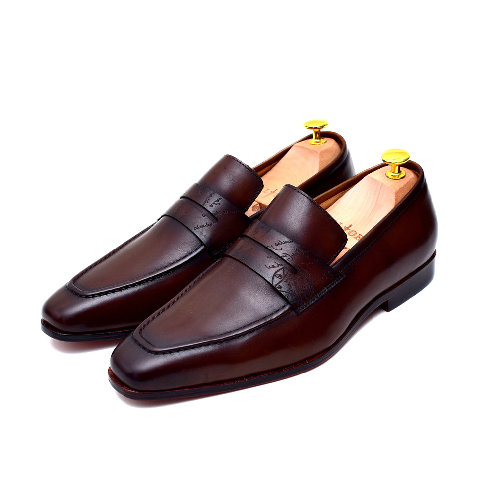 men's brown leather penny loafers and slip-on shoes  - Barismil