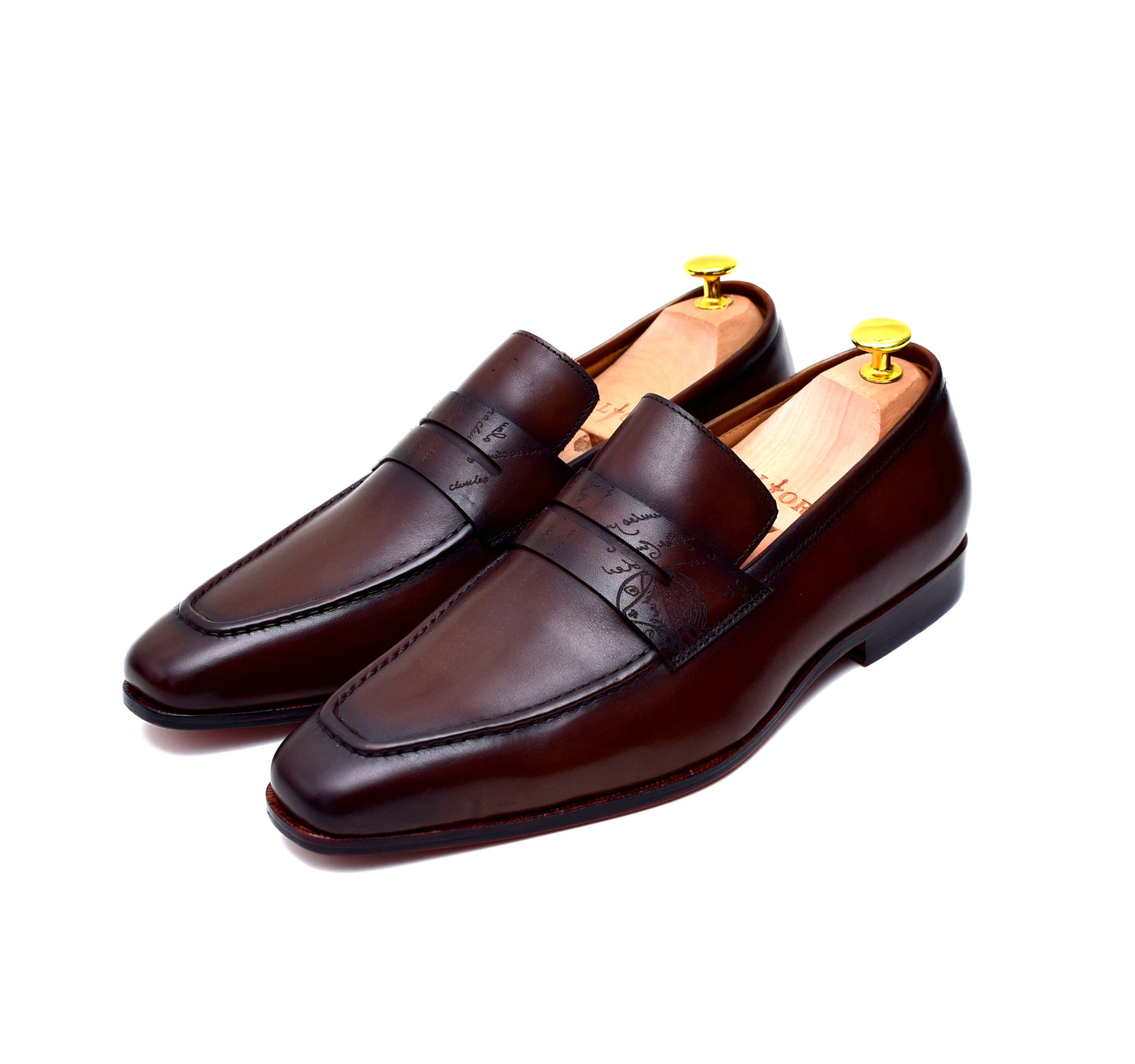men's brown leather penny loafers and slip-on shoes  - Barismil