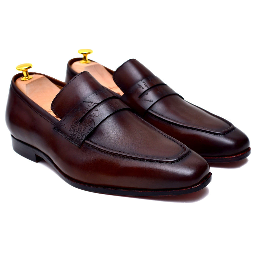 
                  
                    men's brown leather patina finish penny loafers shoes. Handmade formal dress shoes. 
                  
                