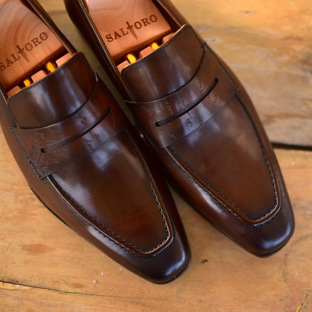 
                  
                    men's brown leather patina finish penny loafers shoes. Handmade formal dress shoes. 
                  
                