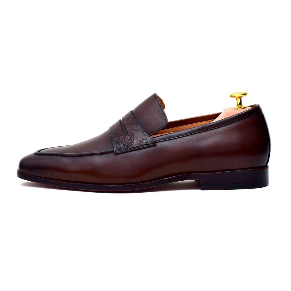 
                  
                    men's brown leather patina finish penny loafers shoes. Handmade formal dress shoes. 
                  
                