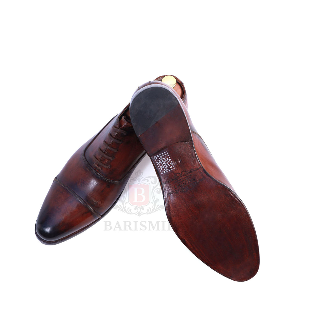 CEO - Brown leather mens cap toe oxford dress shoes - Barismil