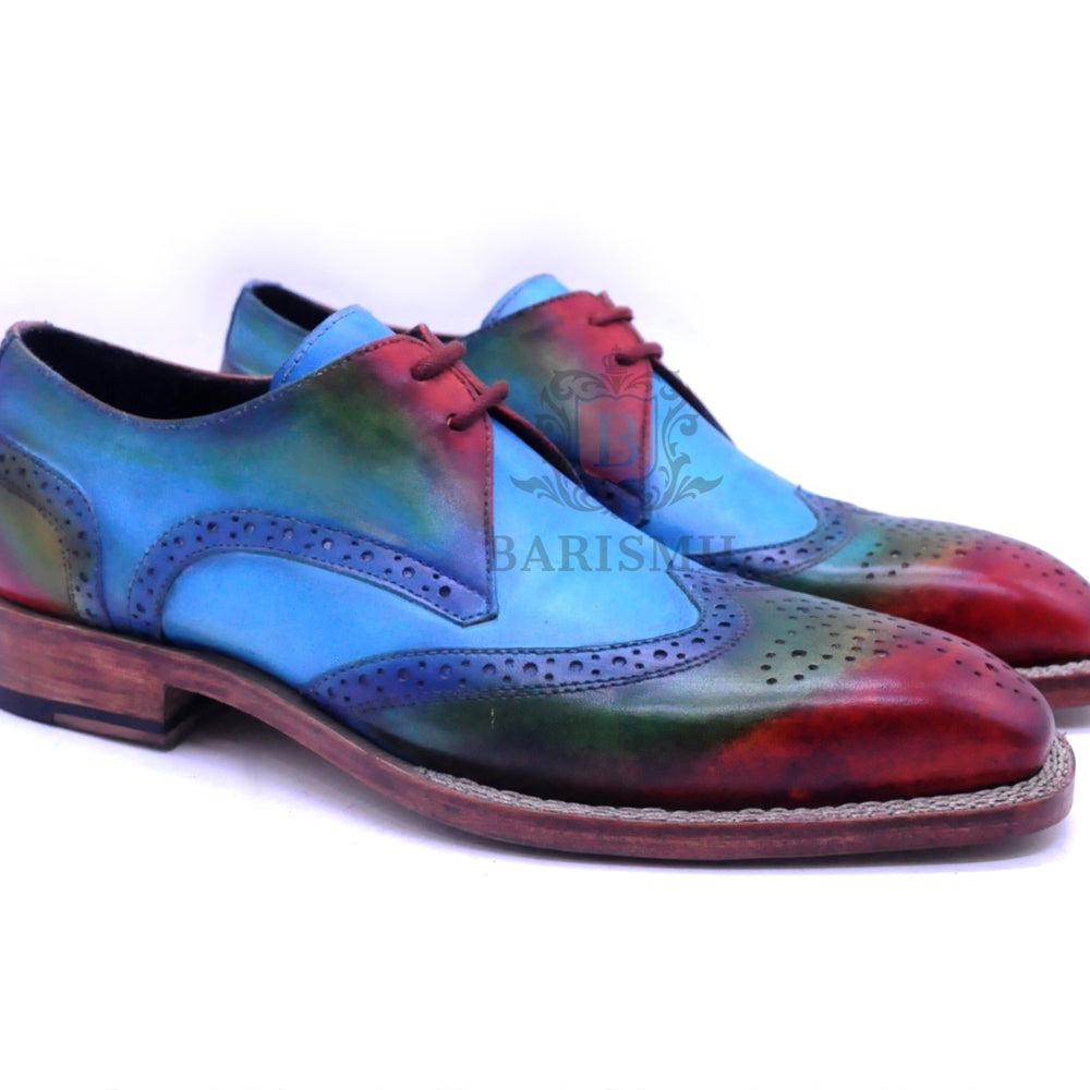 Handmade leather dress wingtip derby shoes for men - barismil