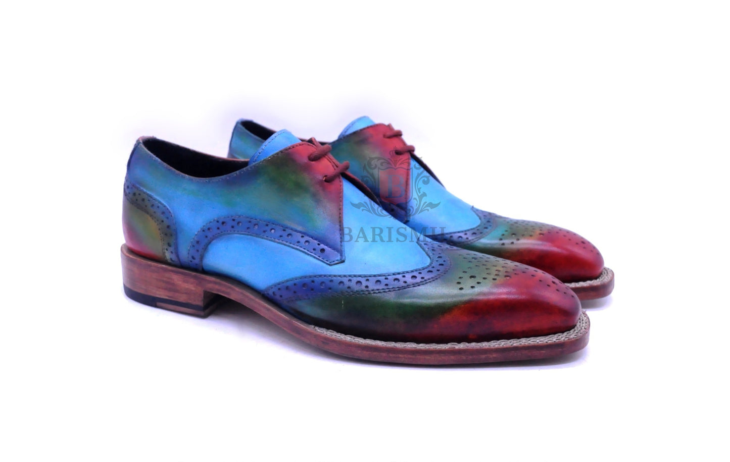 Handmade leather dress wingtip derby shoes for men - barismil