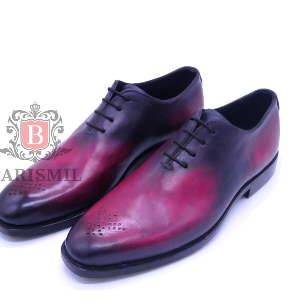 
                  
                    Burgundy leather wholecut oxford dress shoes for men - Barismil
                  
                