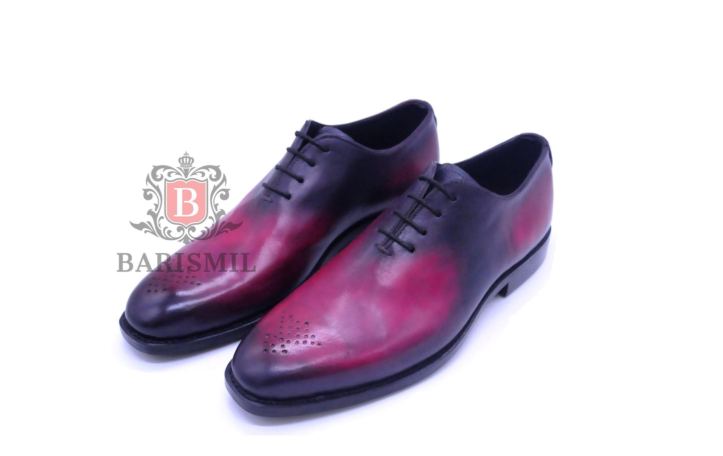 Burgundy leather wholecut oxford dress shoes for men - Barismil