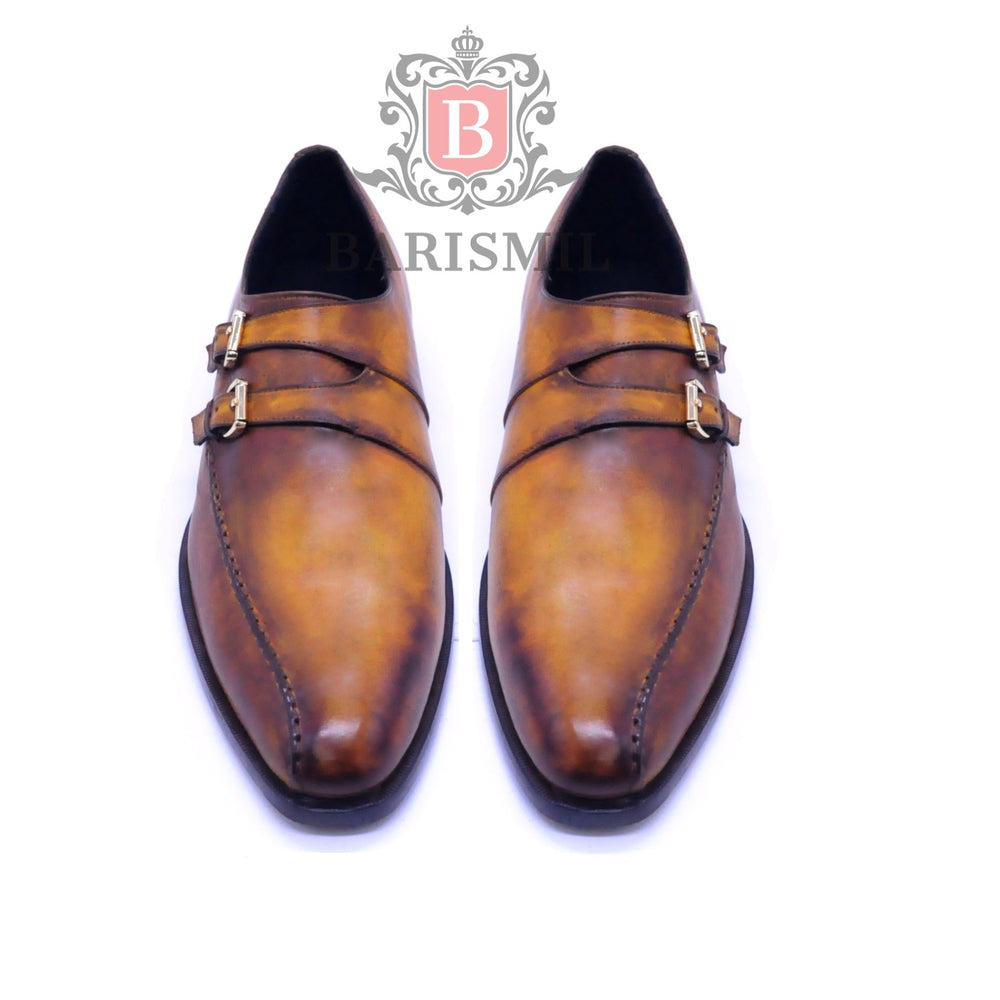Walter Cognac Double monk leather shoes for men Barismil