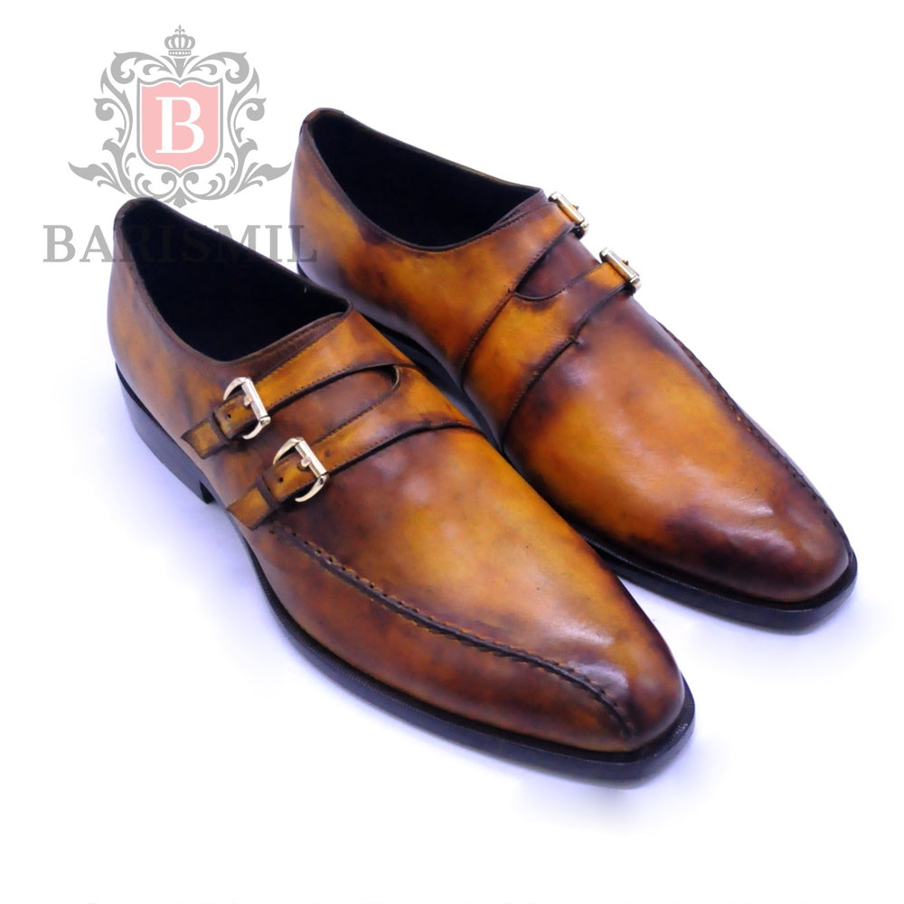 
                  
                    Double monk hand patina dress shoes for men 
                  
                