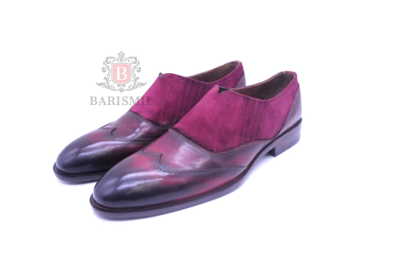 burgundy two tone leather loafers for men - Barismil
