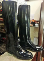 black shinny leather long knee high riding boots custom made riding boots