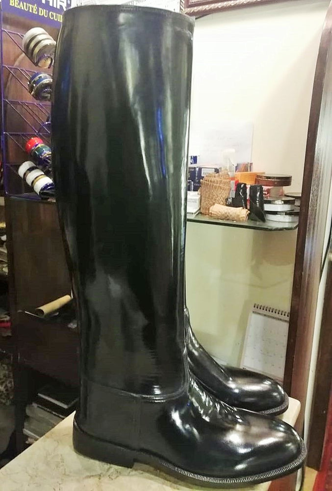 black shinny leather long knee high riding boots custom made riding boots star trek officer uniform boots