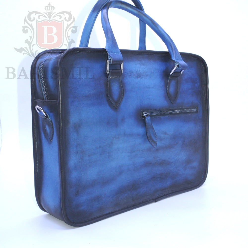 
                  
                    Handmade leather Briefcase - Blue Patina - Barismil
                  
                