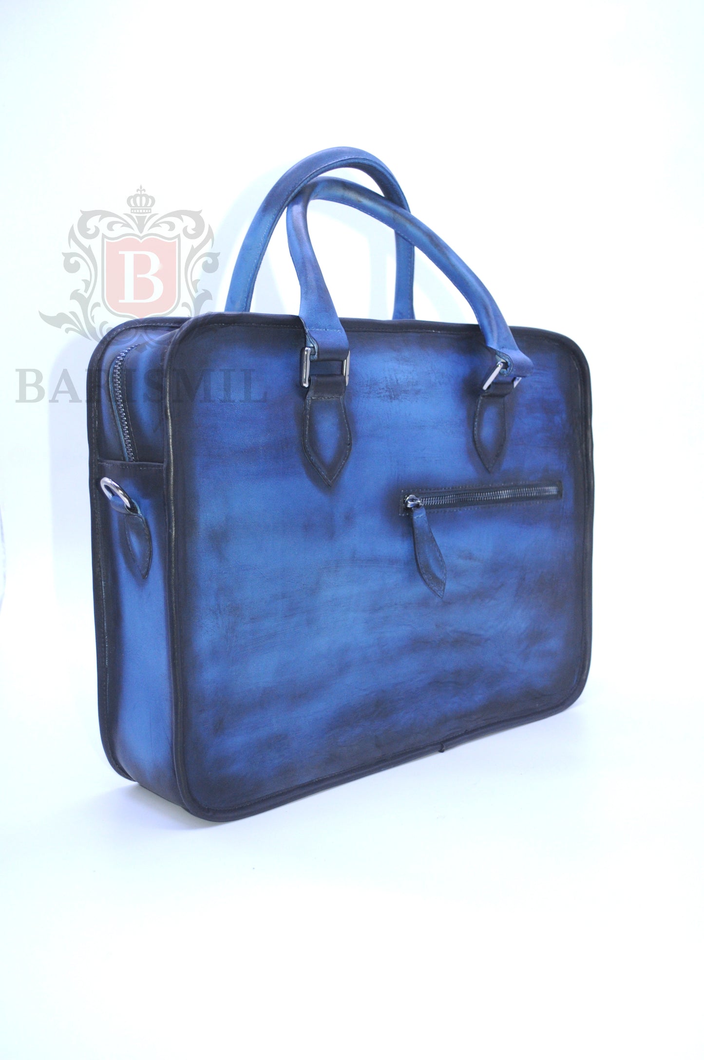 Handmade leather Briefcase - Blue Patina - Barismil